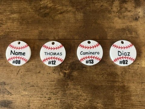 Custom baseball keychains with player names and numbers